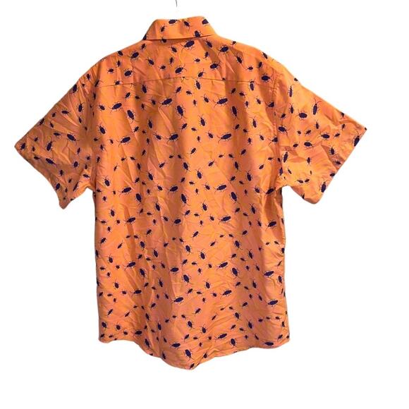 SUSLO Couture Size XL Men’s Button Up Shirt Peach Orange Purple Bugs Slim Fit - Picture 11 of 11
